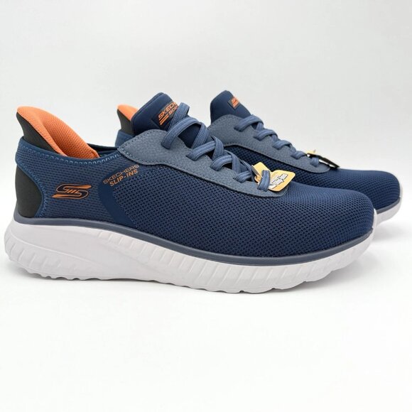 Skechers Men's Wide Fit Hands Free Slip Ins Squad Chaos Solid Tour Sneaker Navy - Picture 4 of 12